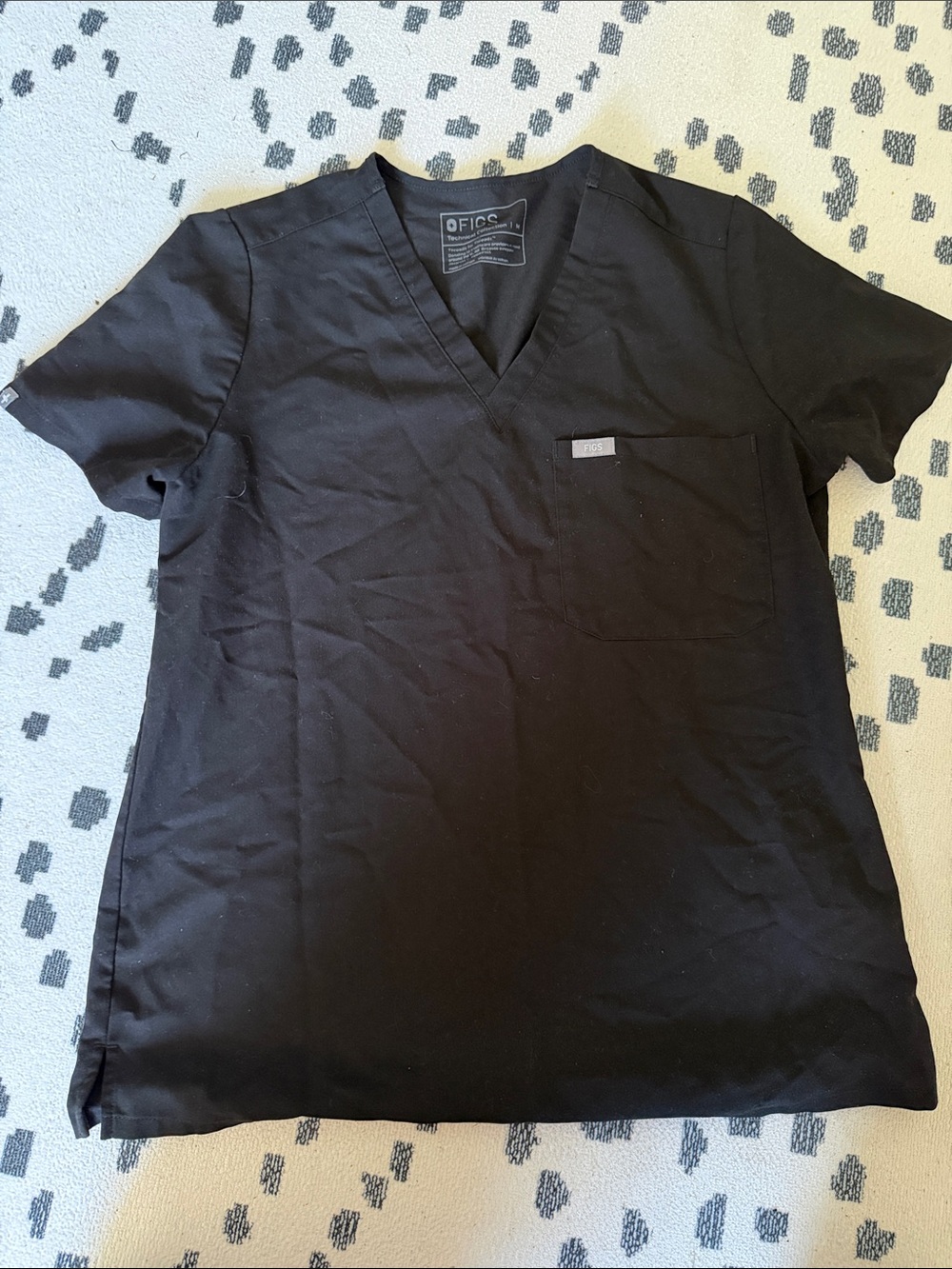 Figs Black V-Neck Short Sleeve Medical Scrub Top